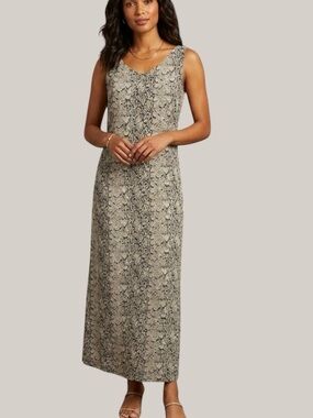 Liz Claiborne Sport Vintage 90s Black Snakeskin Print Sleeveless Maxi Dress 10P
